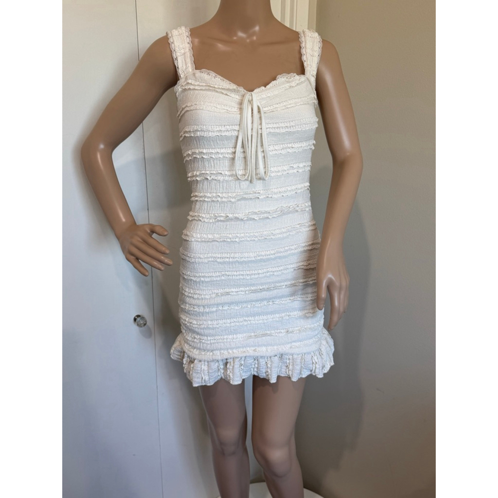 Women's Unbranded cream Shirred Ruffle Mini stretch bodycon sun dress XS